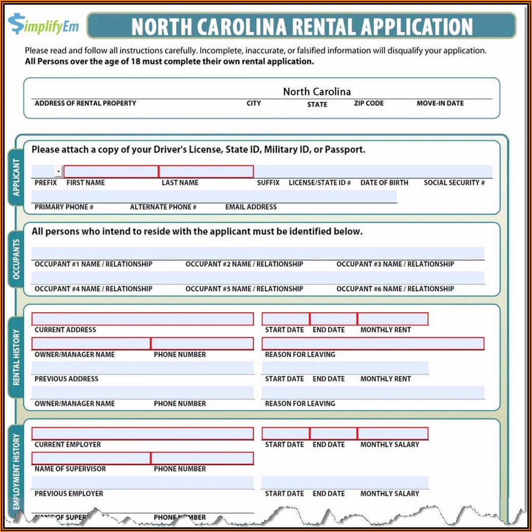 North Carolina Rental Agreement Form