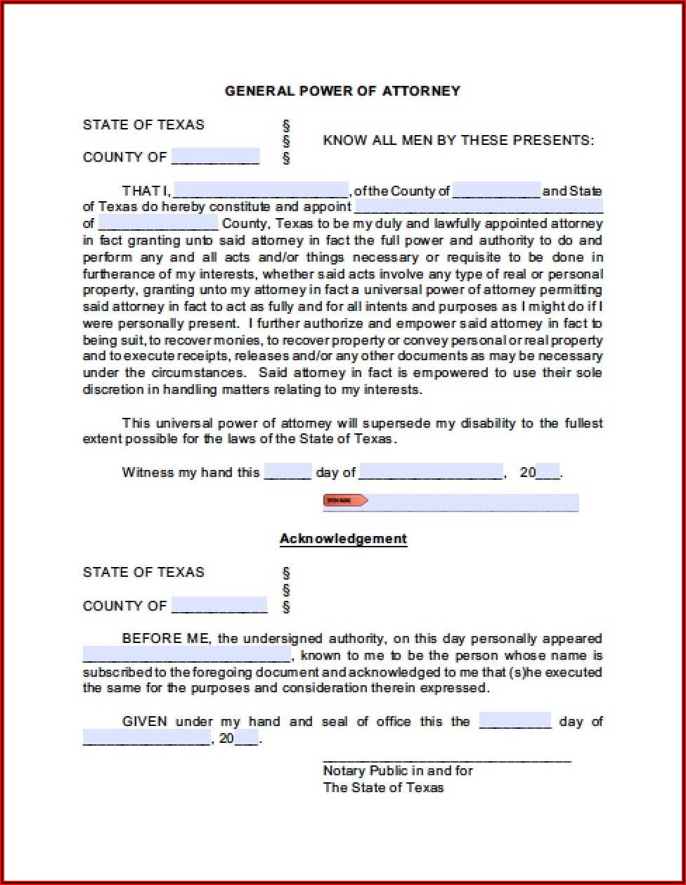 Notary Public Acknowledgement Form Texas