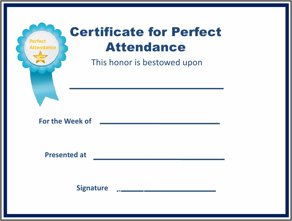 Perfect Attendance Certificate Template Pdf