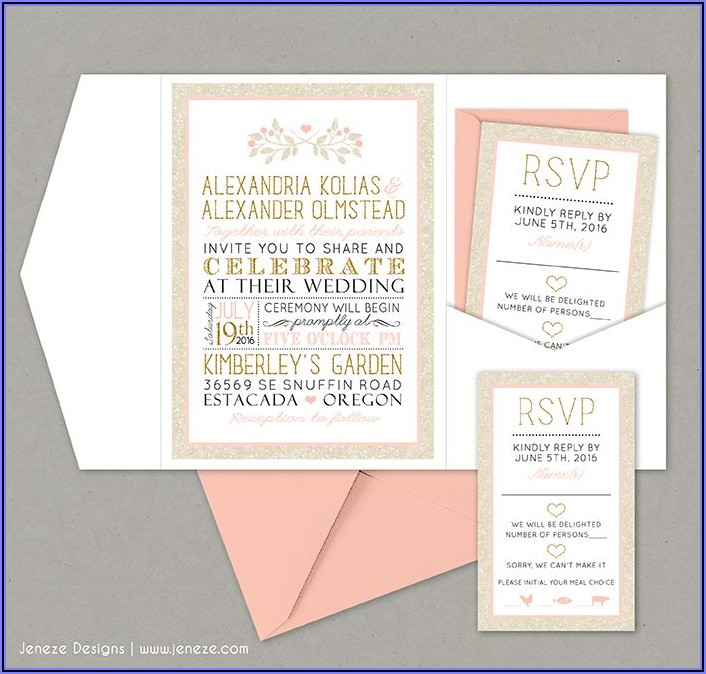 Pink White And Gold Wedding Invitations
