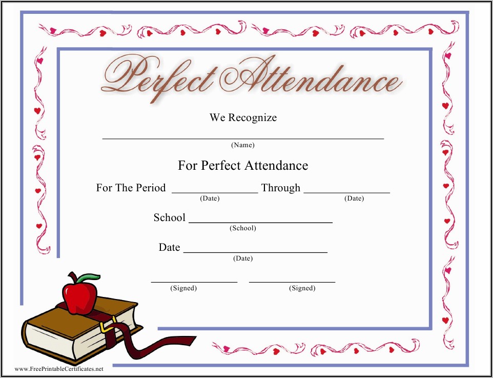 Printable Perfect Attendance Certificate Template