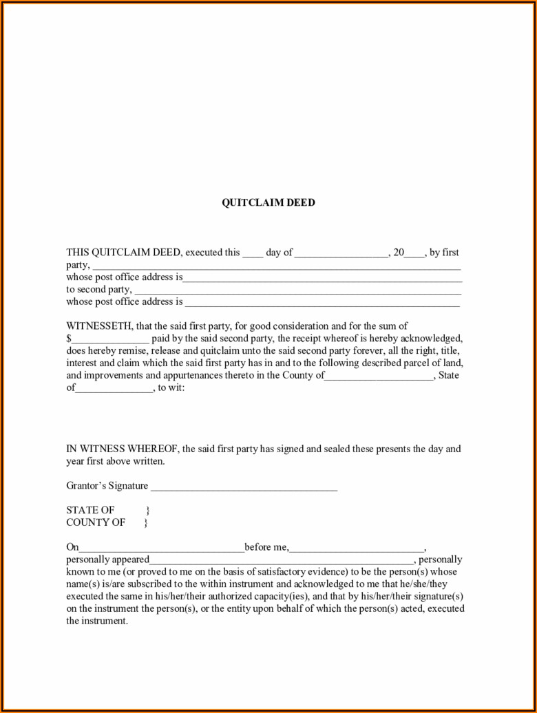 Quit Claim Deed Form Indiana Example
