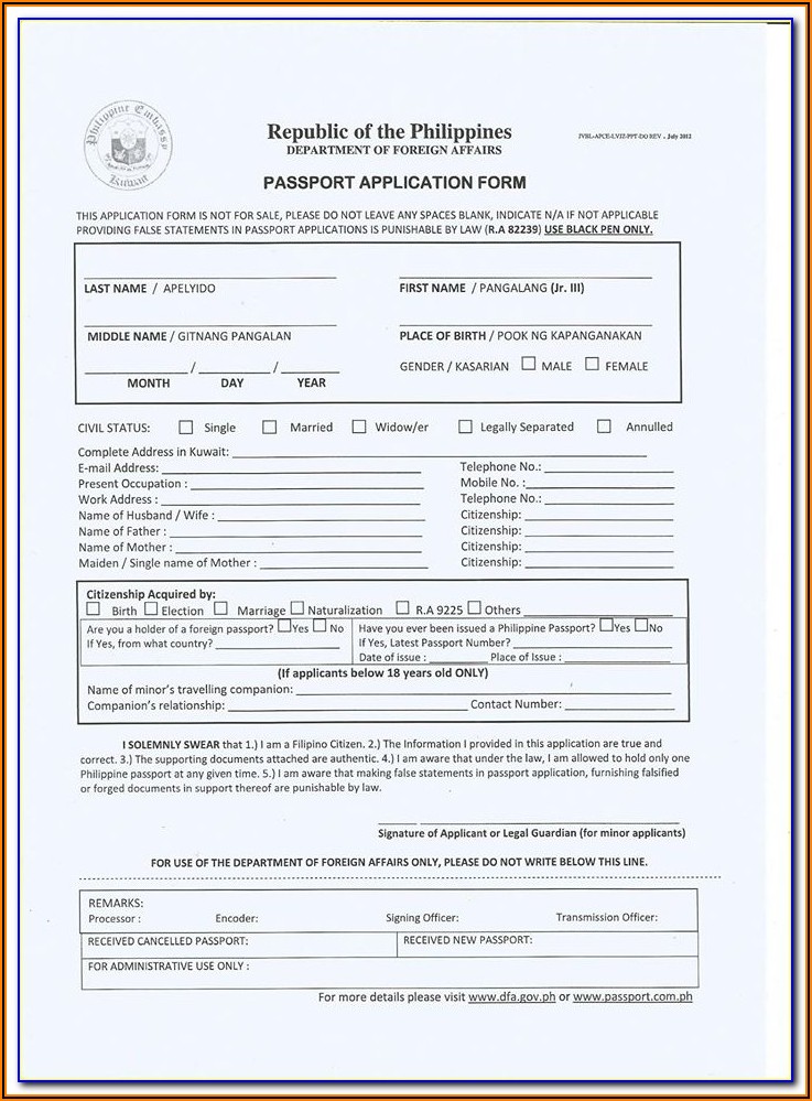 Renewal Of Passport Application Form Philippines
