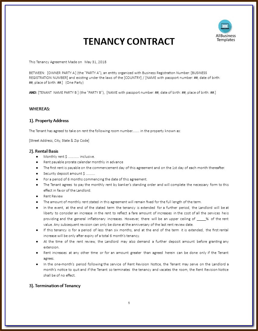 Rental Agreement Contract Template South Africa