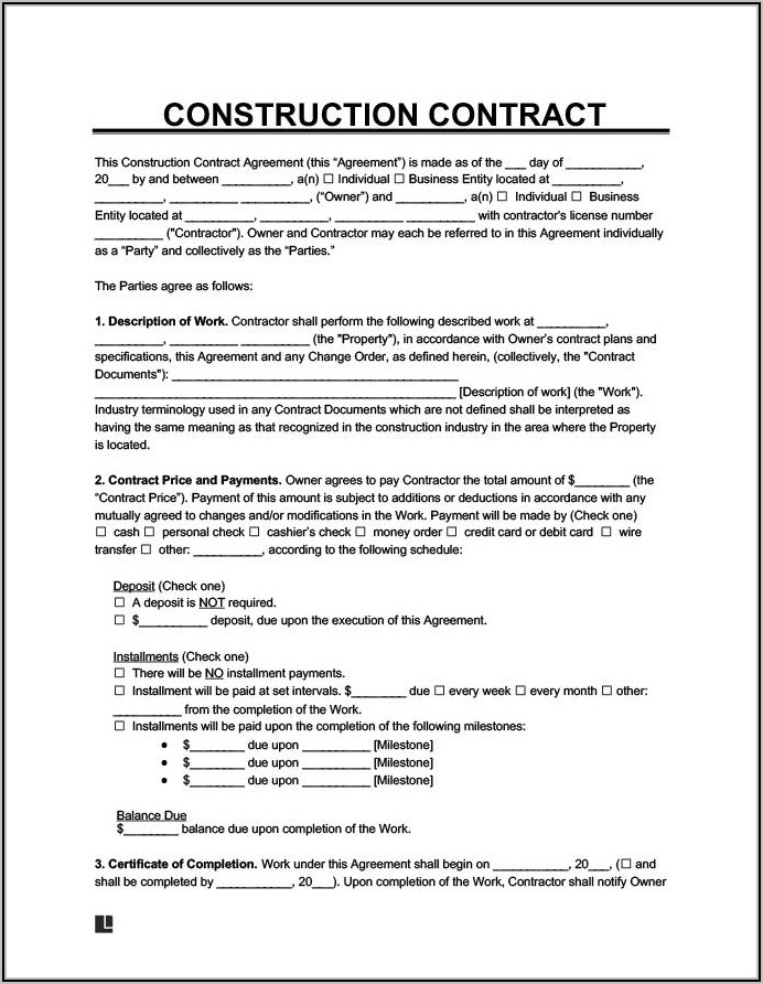 Residential Construction Contract Template Free