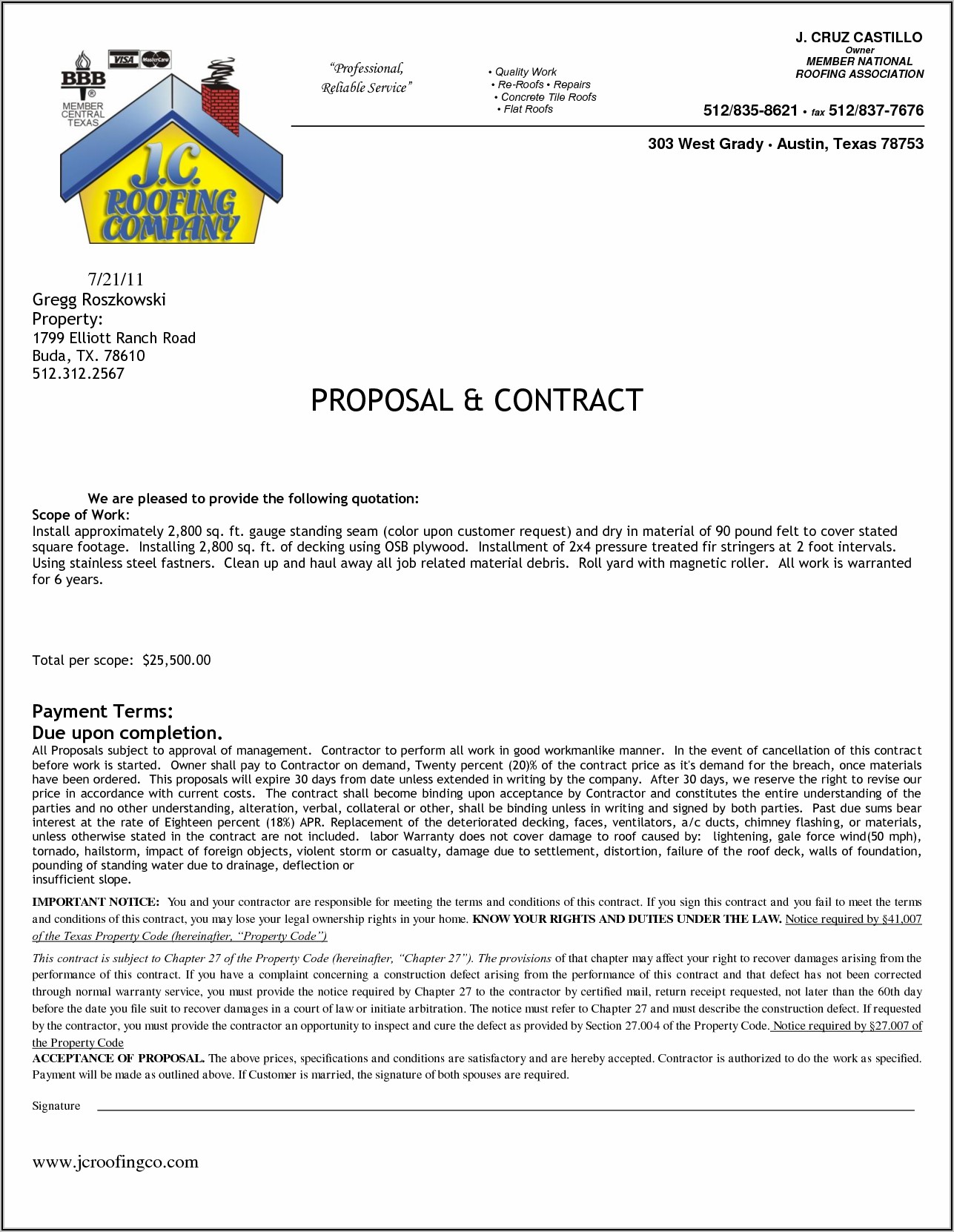 Residential Construction Contract Template Texas