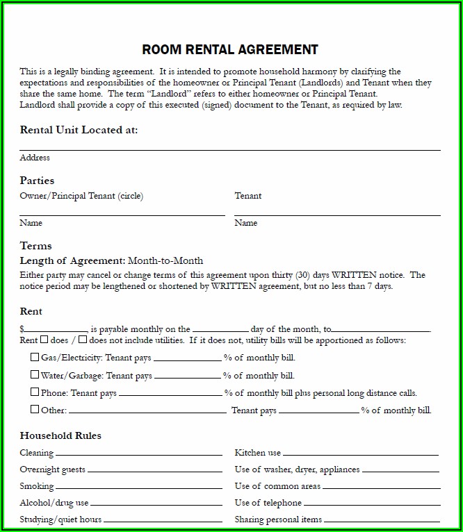 Room Rental Lease Agreement Ontario