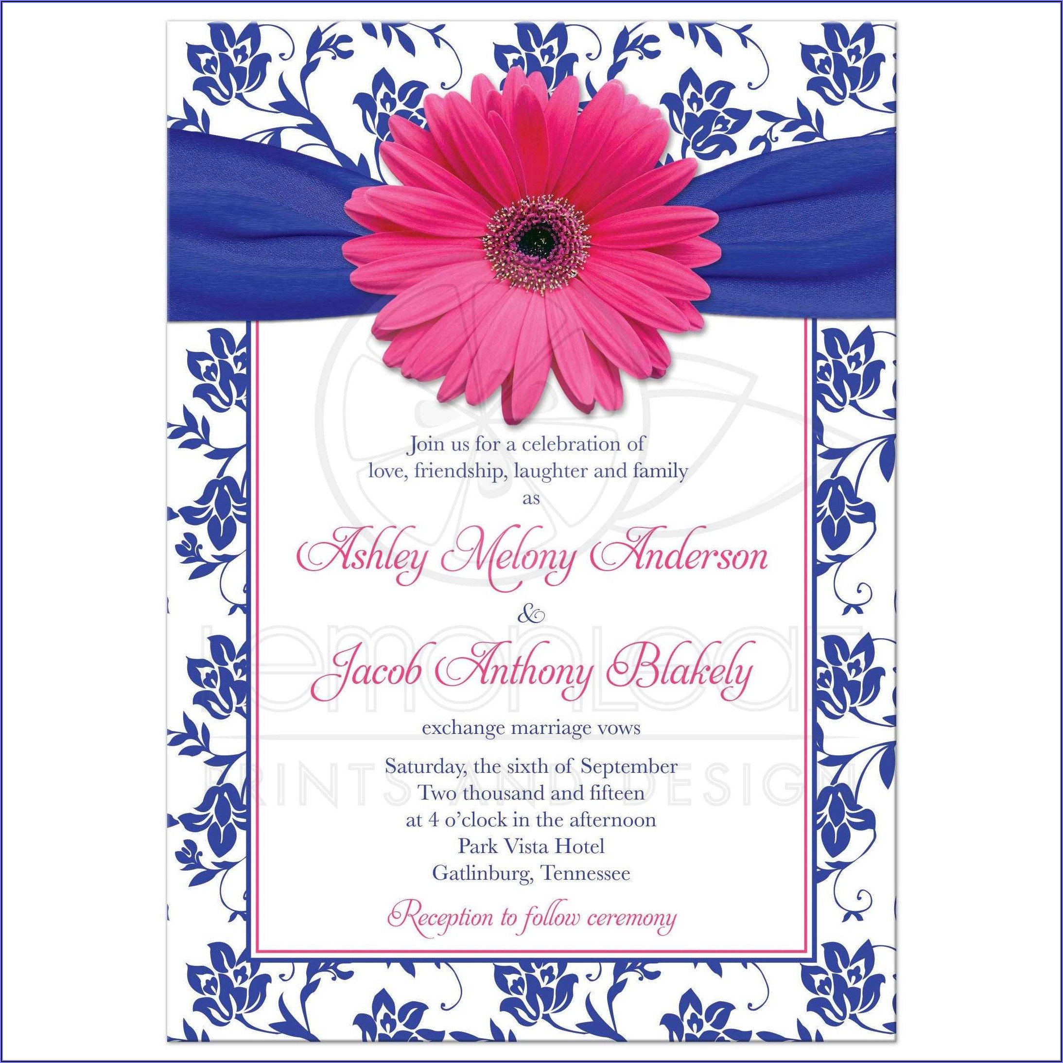 Royal Blue And Pink Wedding Invitations