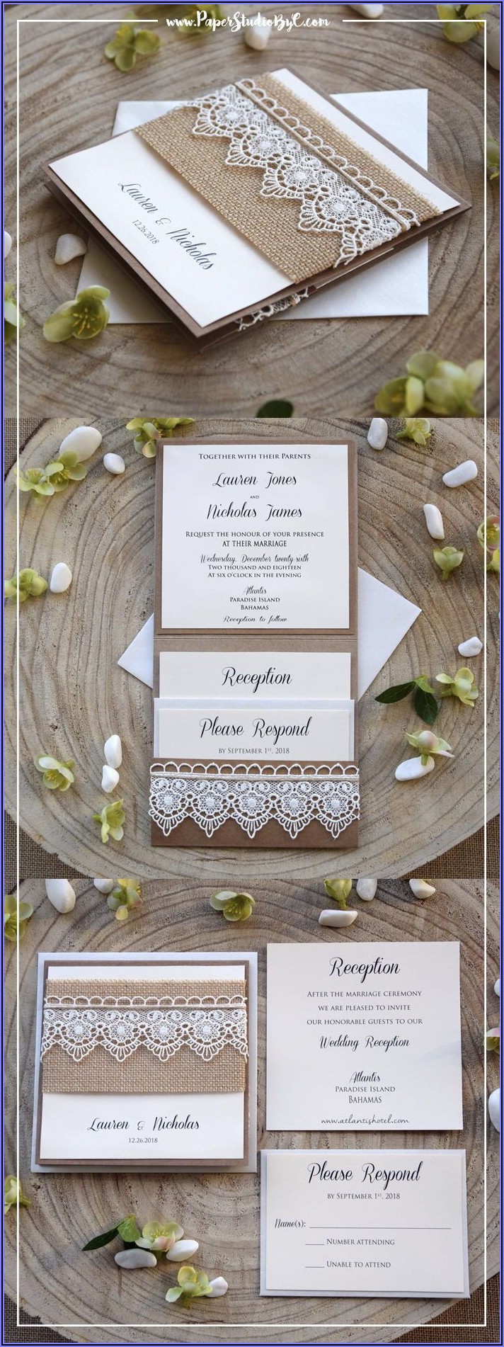 Rustic Pocketfold Wedding Invitations