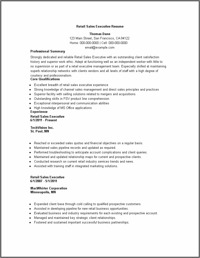 Sales Executive Resume Format .doc