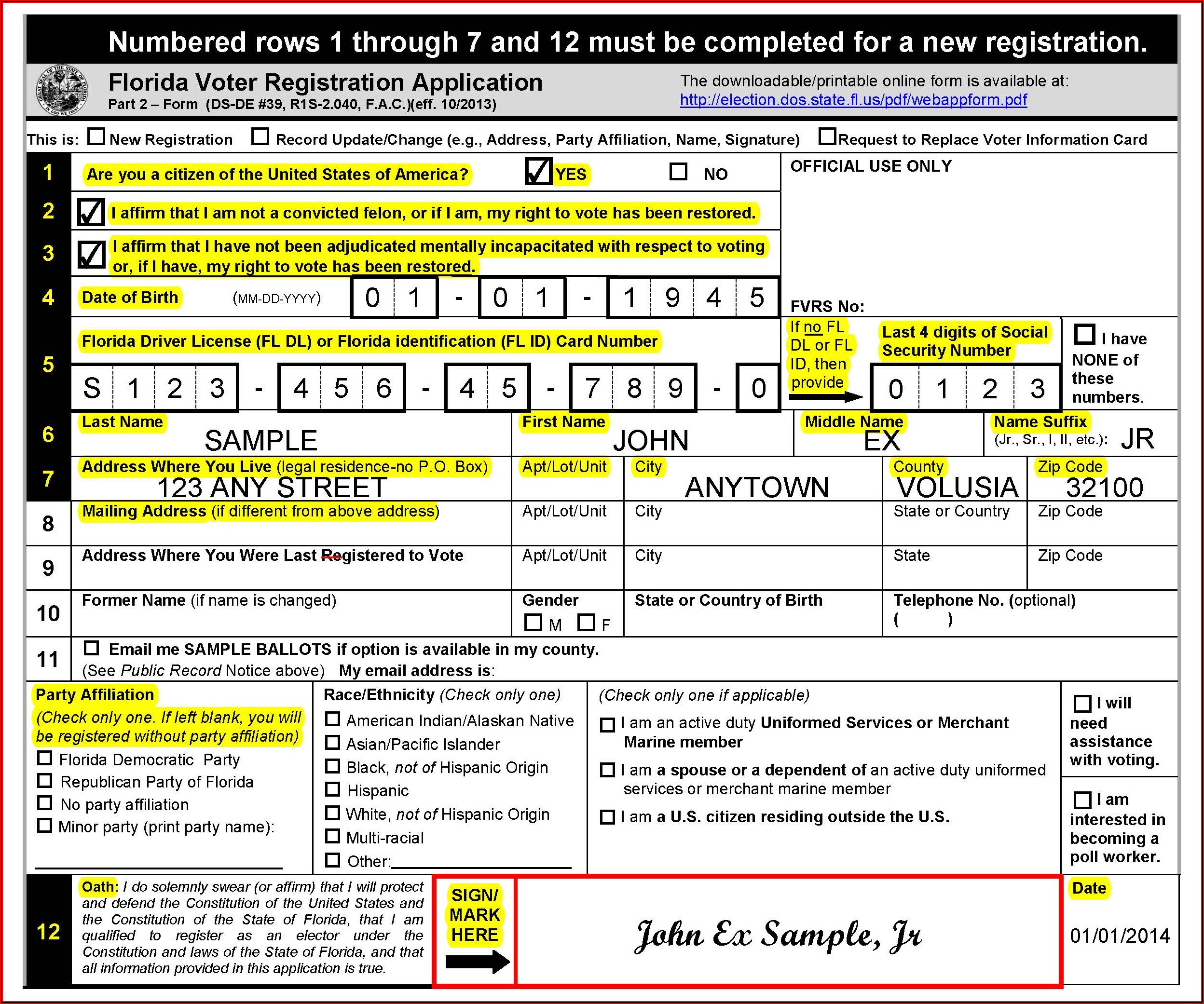 Sample Of Voter Application Form