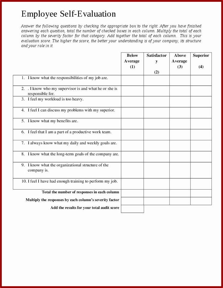 Self Assessment Form Performance Review