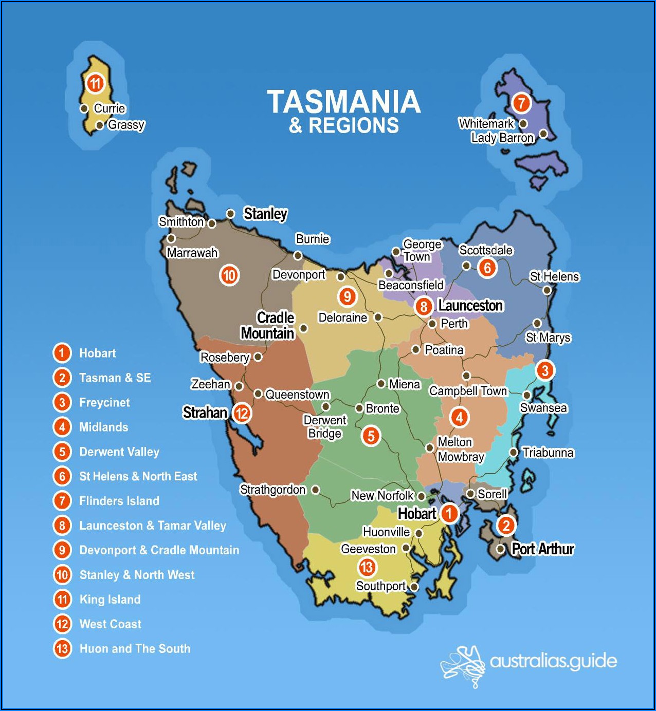 Tasmania Sights Map