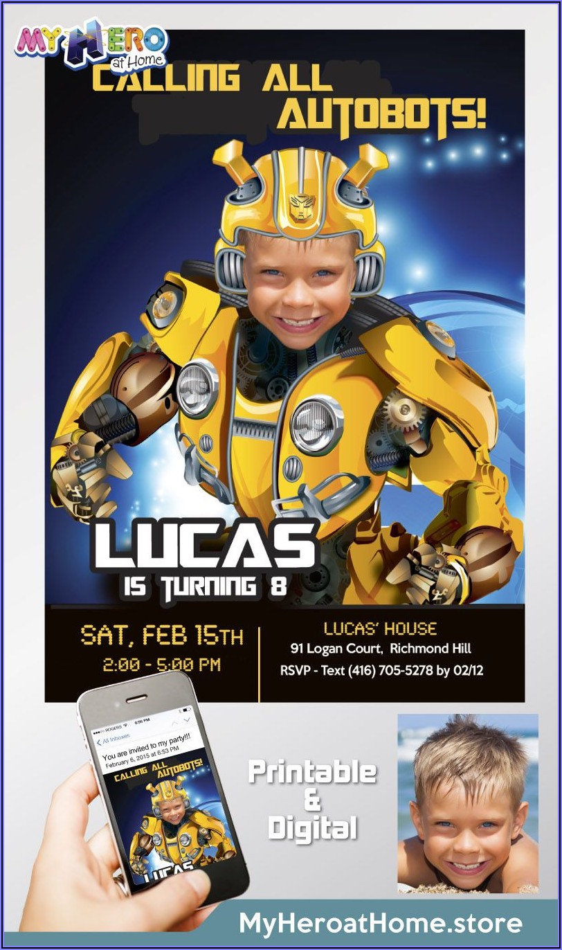 Transformers Bumblebee Birthday Party Invitations