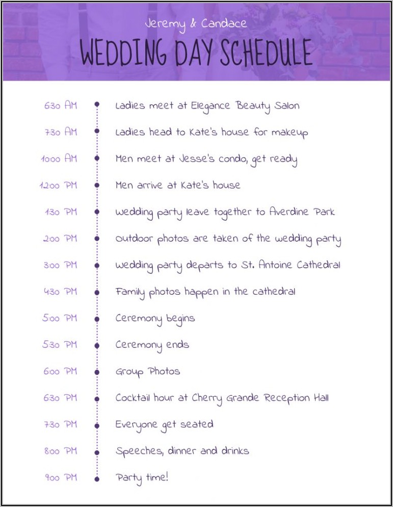 Wedding Day Agenda Template