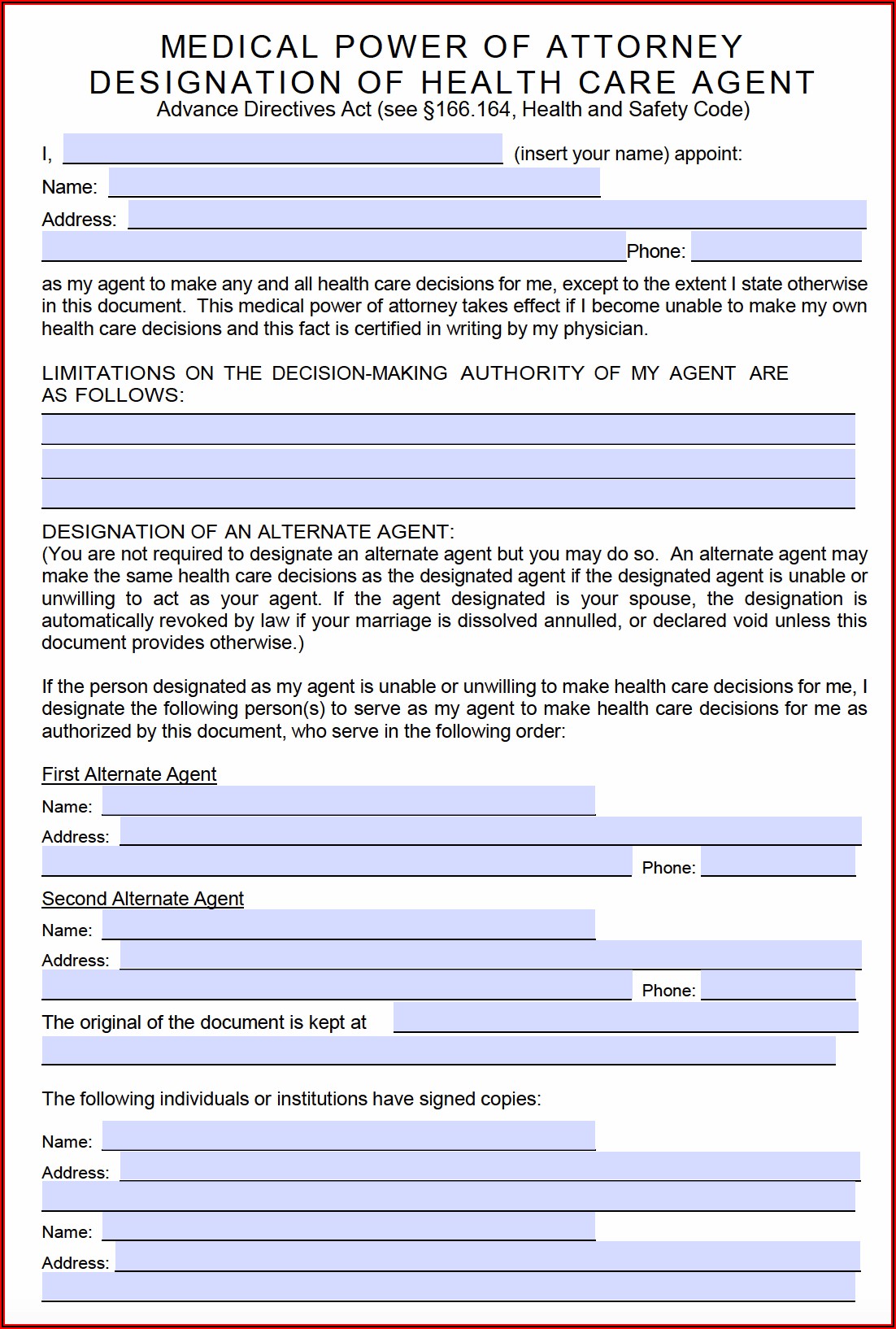 Where Can I Get A Blank Medical Power Of Attorney Form