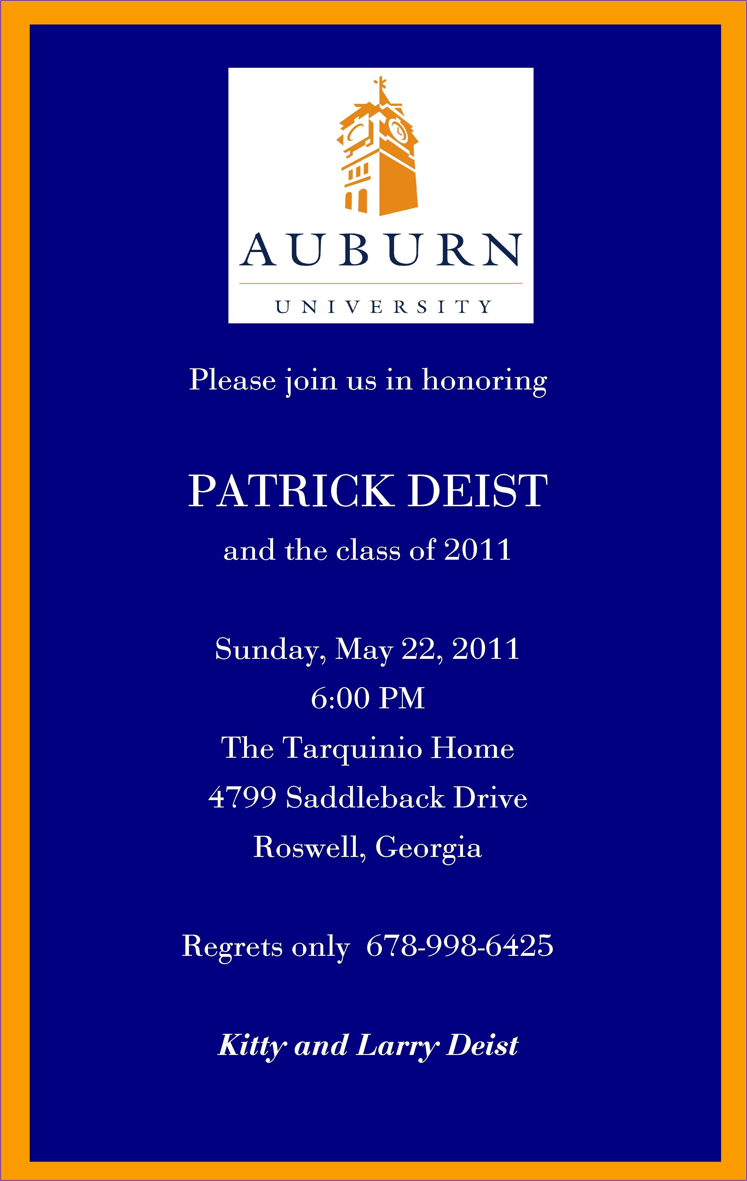 Auburn University Graduation Invitations