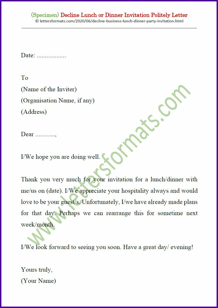 Business Lunch Invitation Letter Sample