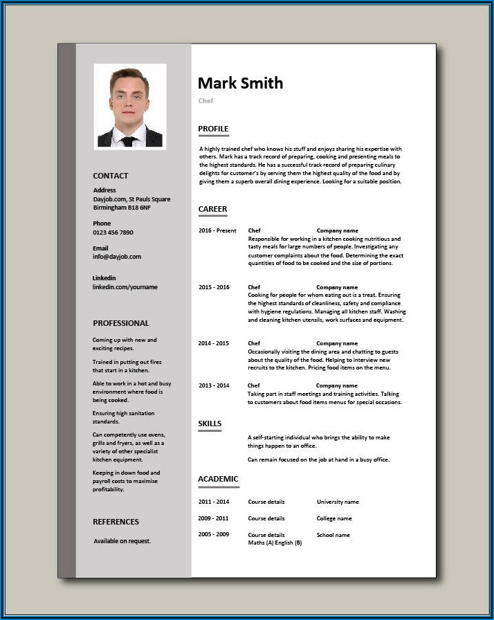 Chef Resume Template Free Word