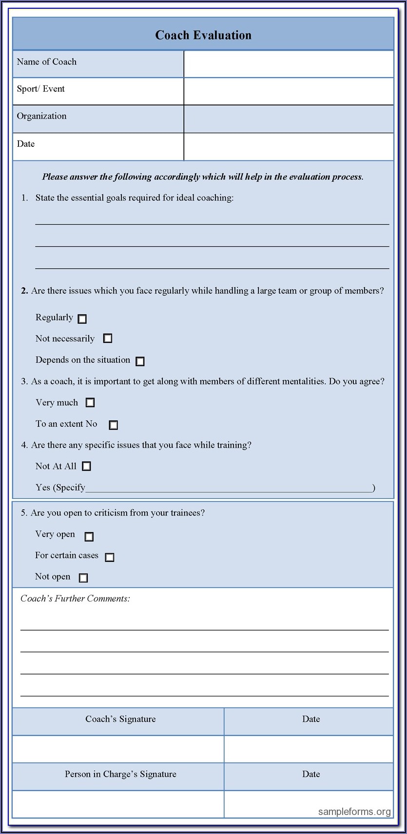 Coaching Feedback Form Examples