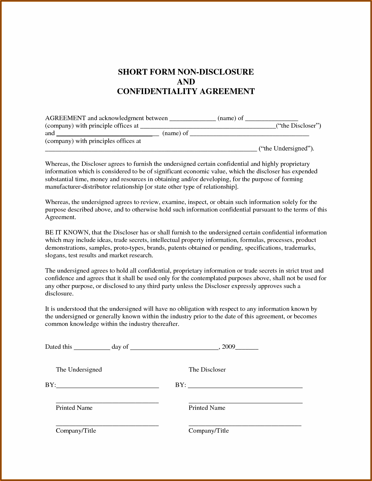 Confidentiality Agreement Canada Free Template