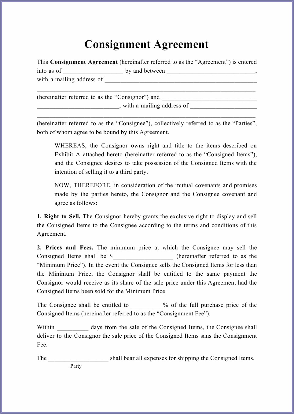 Consignor Agreement Template