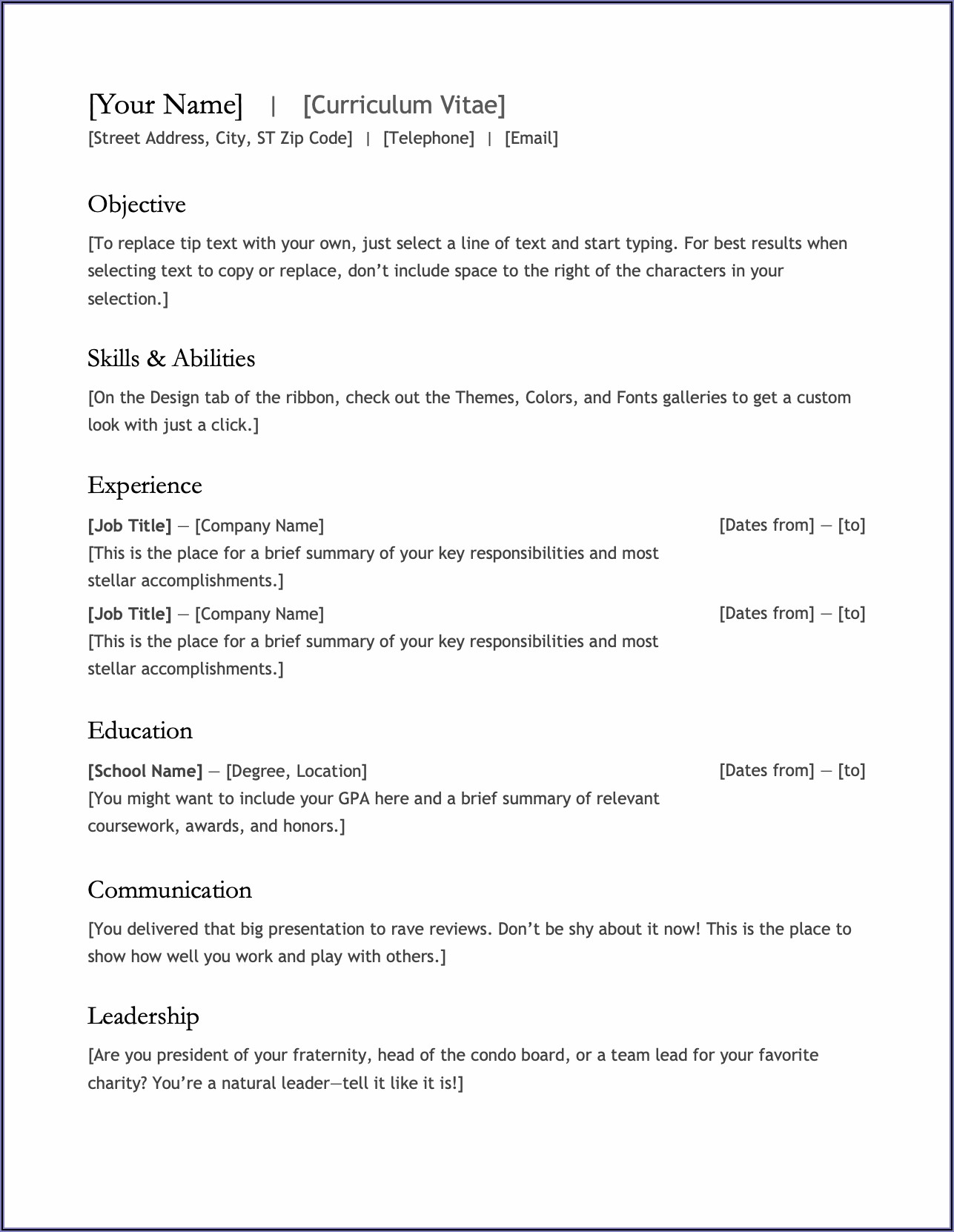 Cv Format In Ms Word 2007 Free Download Doc