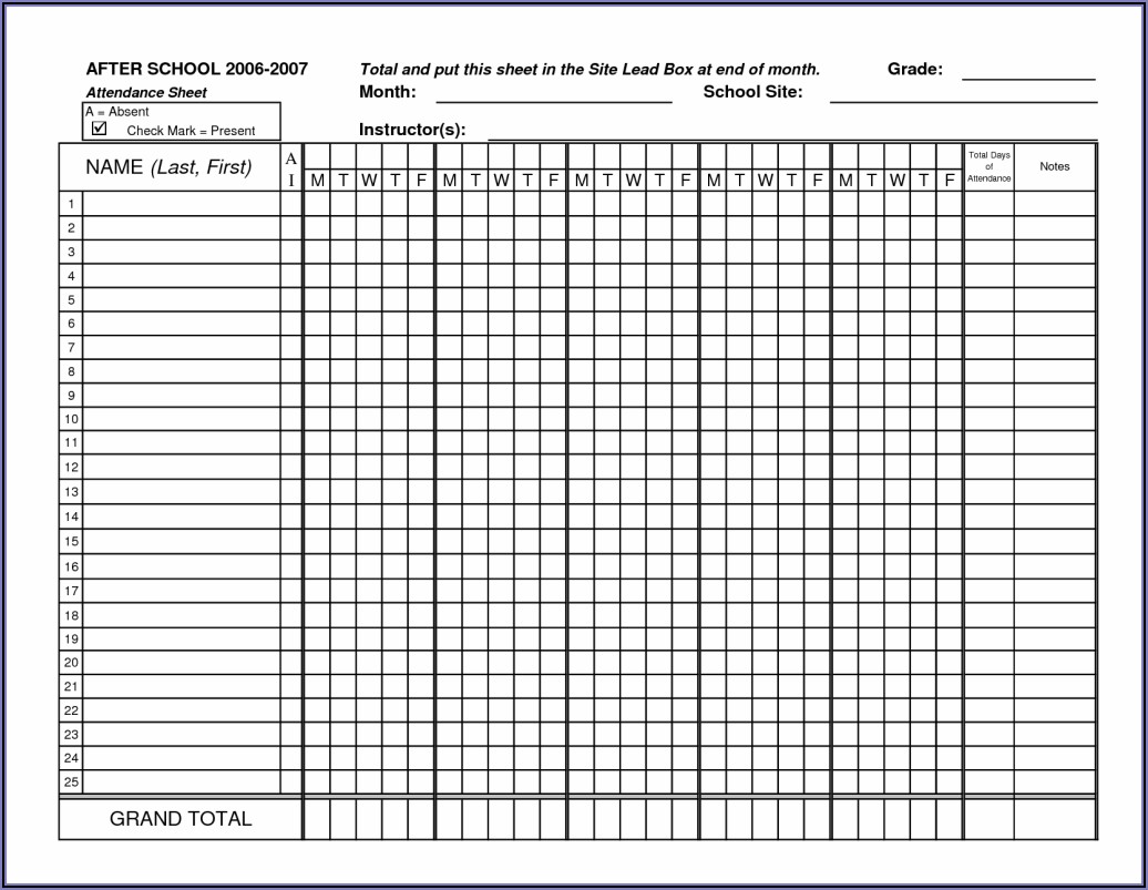 Daily Attendance Sheet Template Excel