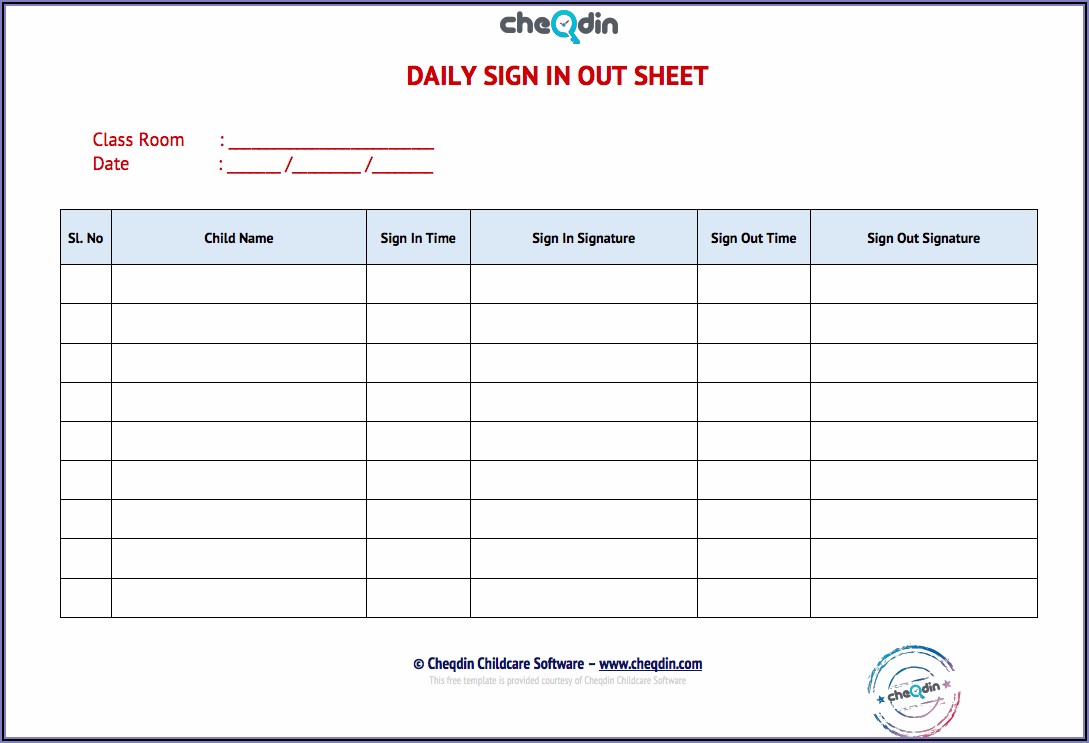 Daily Sign In Sheet Template Free