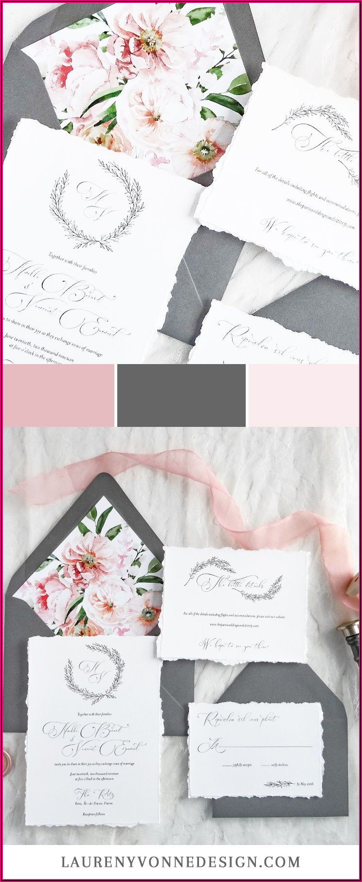 Dusty Rose And Gray Wedding Invitations