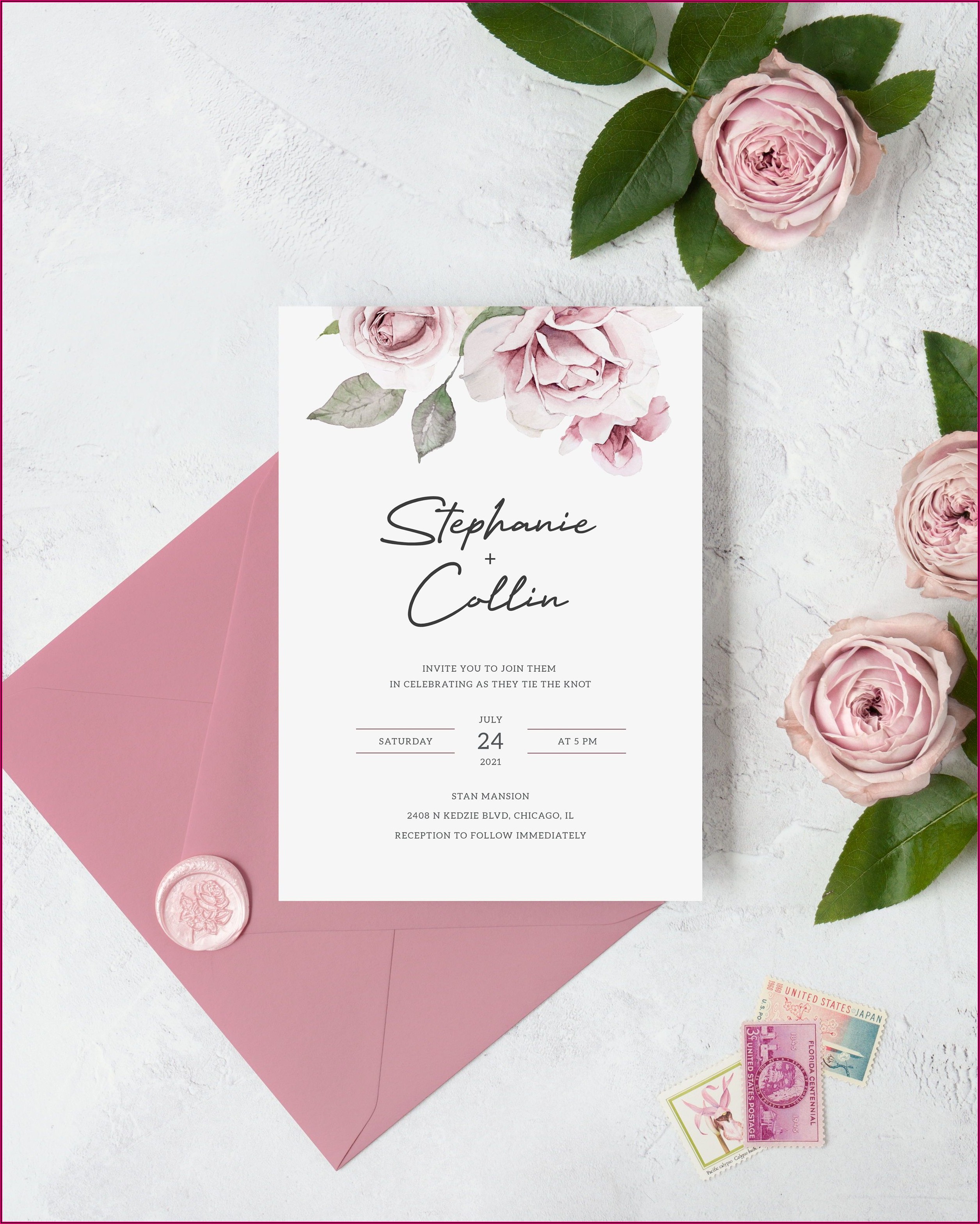 Dusty Rose Wedding Invitation Card