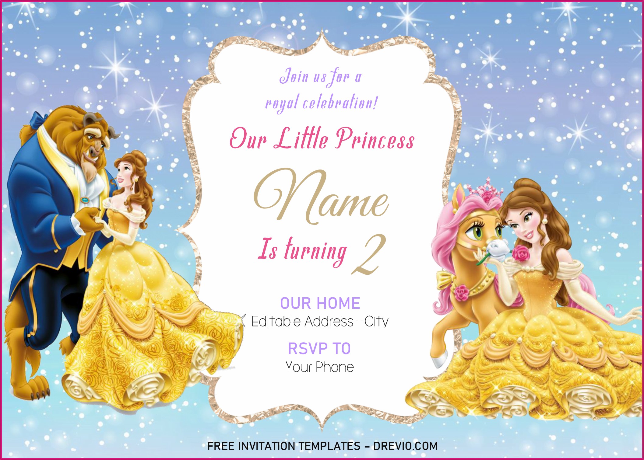 Editable Downloadable Disney Princess Invitation Template