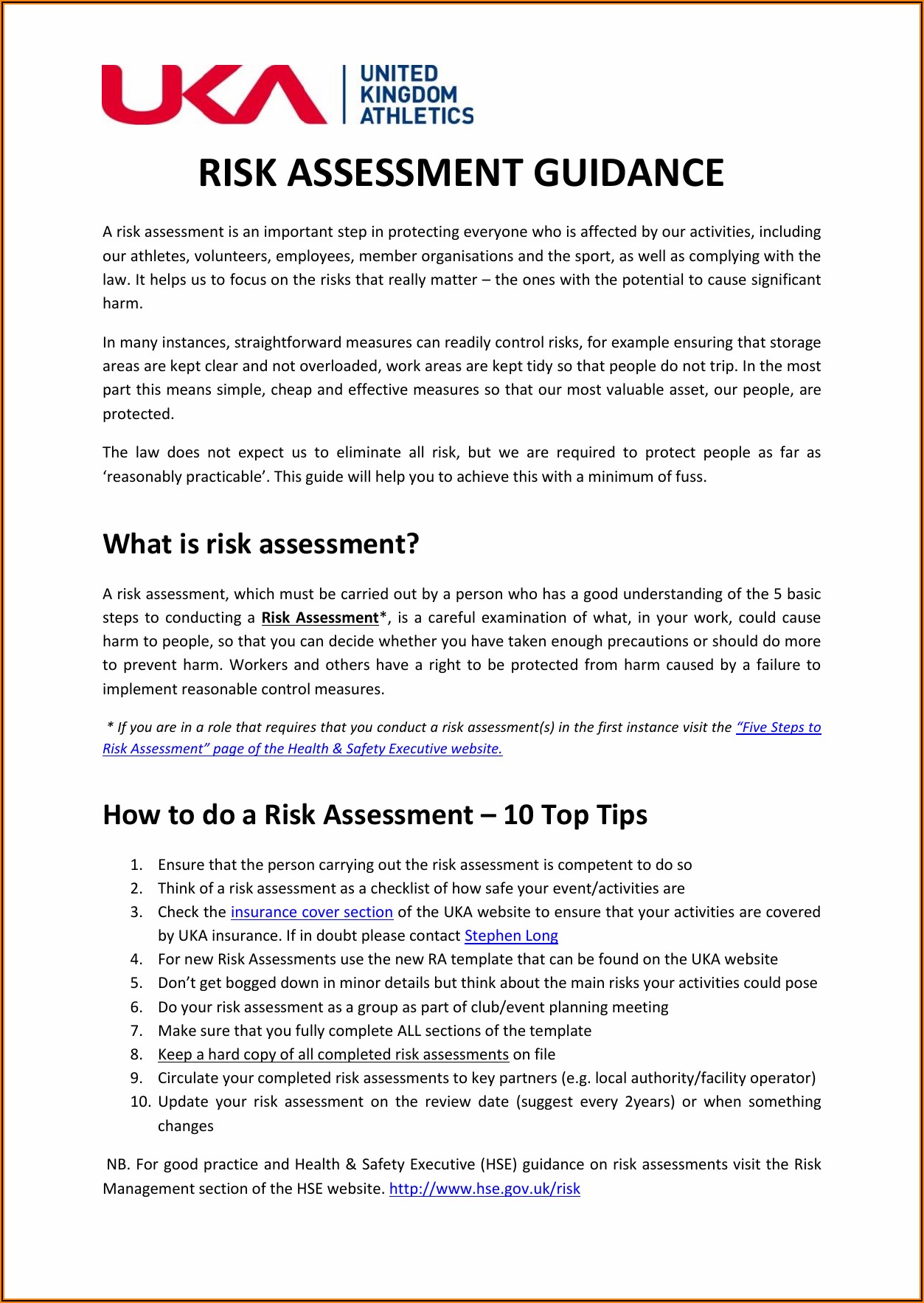 Event Risk Assessment Document
