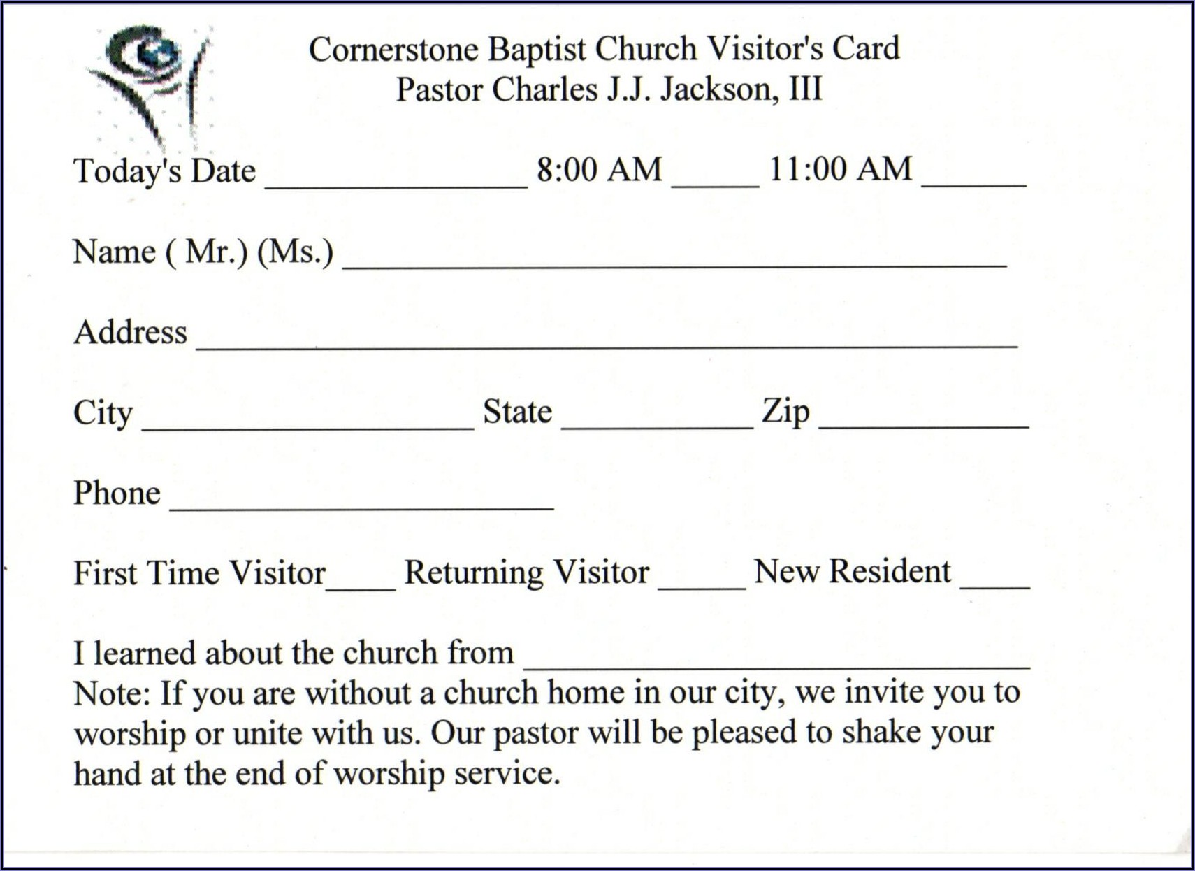 Free Church Membership Card Template