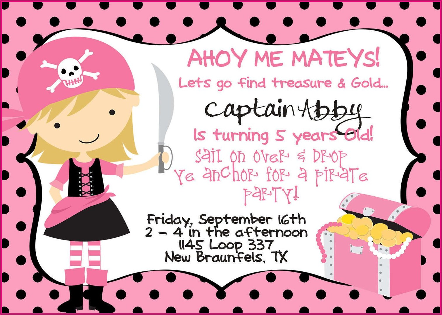 Free Printable Girl Pirate Birthday Invitations