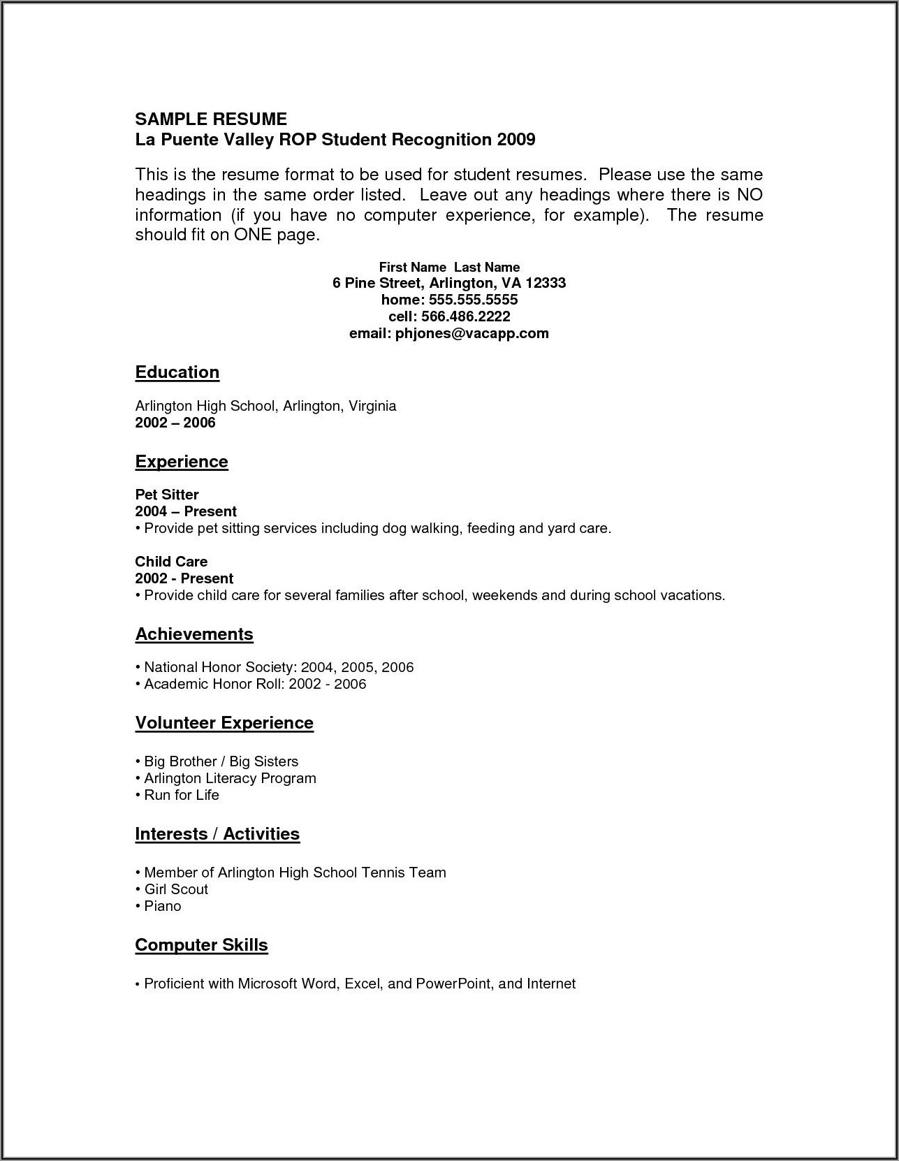Free Resume Templates For High School Students With No Work Experience