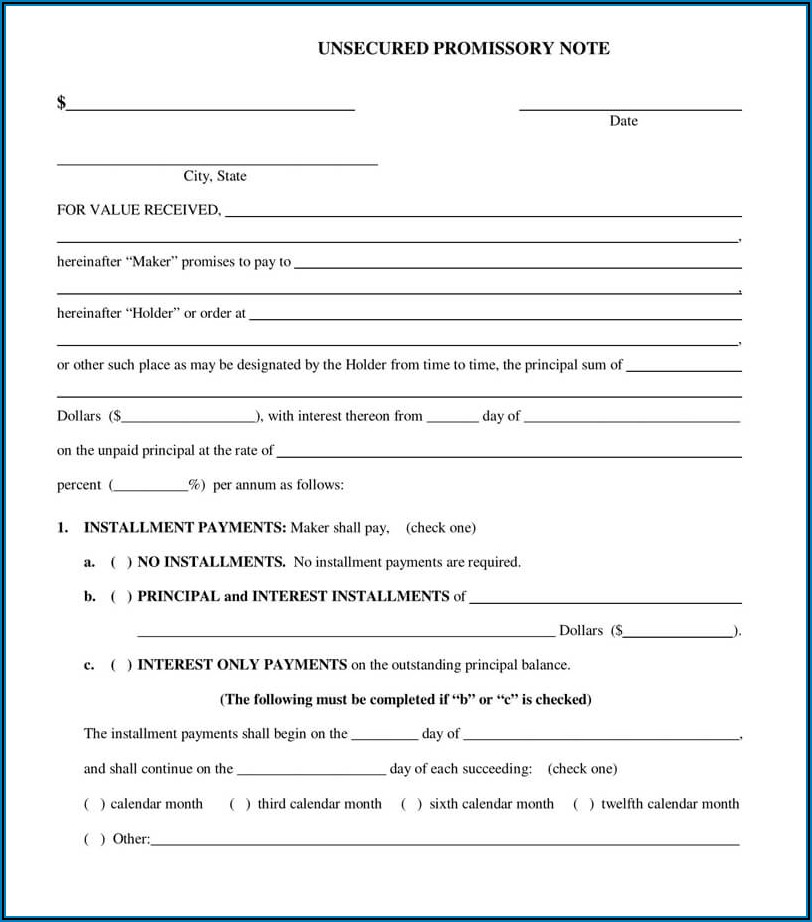 Free Unsecured Promissory Note Template