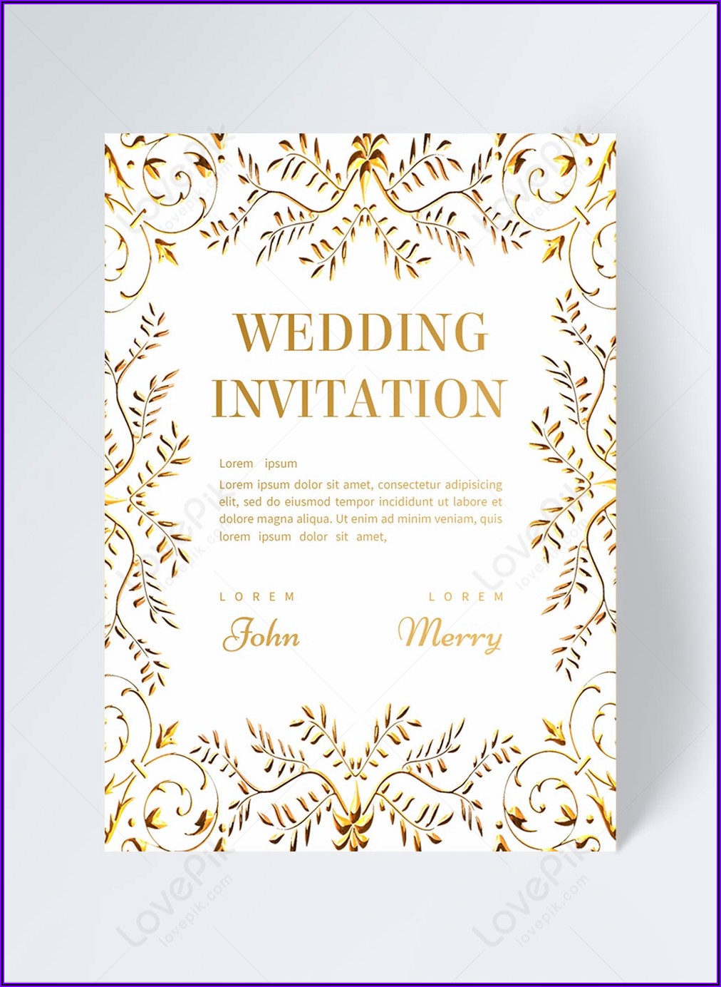 Golden Floral Wedding Invitation Template Free