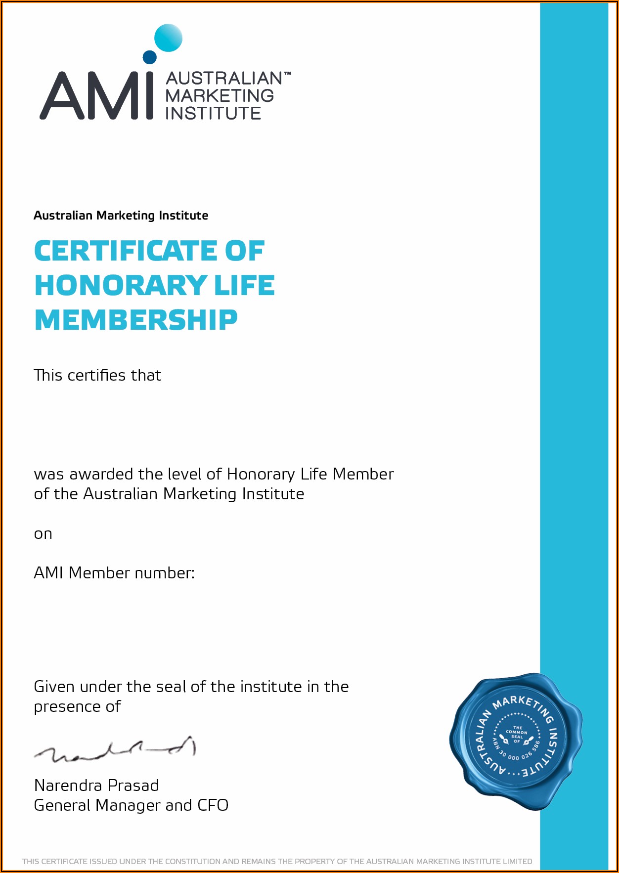 Honorary Life Member Certificate Template