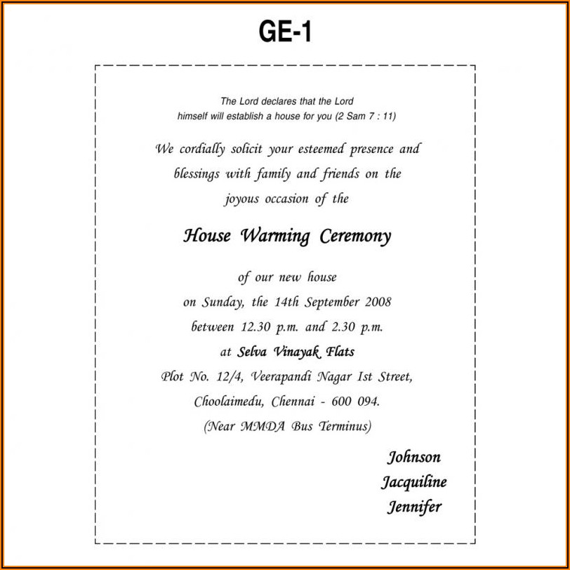 House Warming Ceremony Invitation Wordings In English