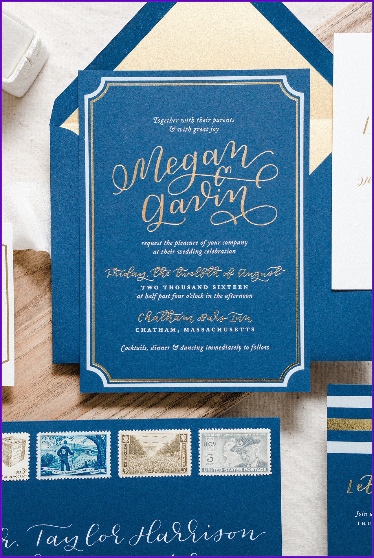 Navy Blue And Gold Wedding Invitation Templates