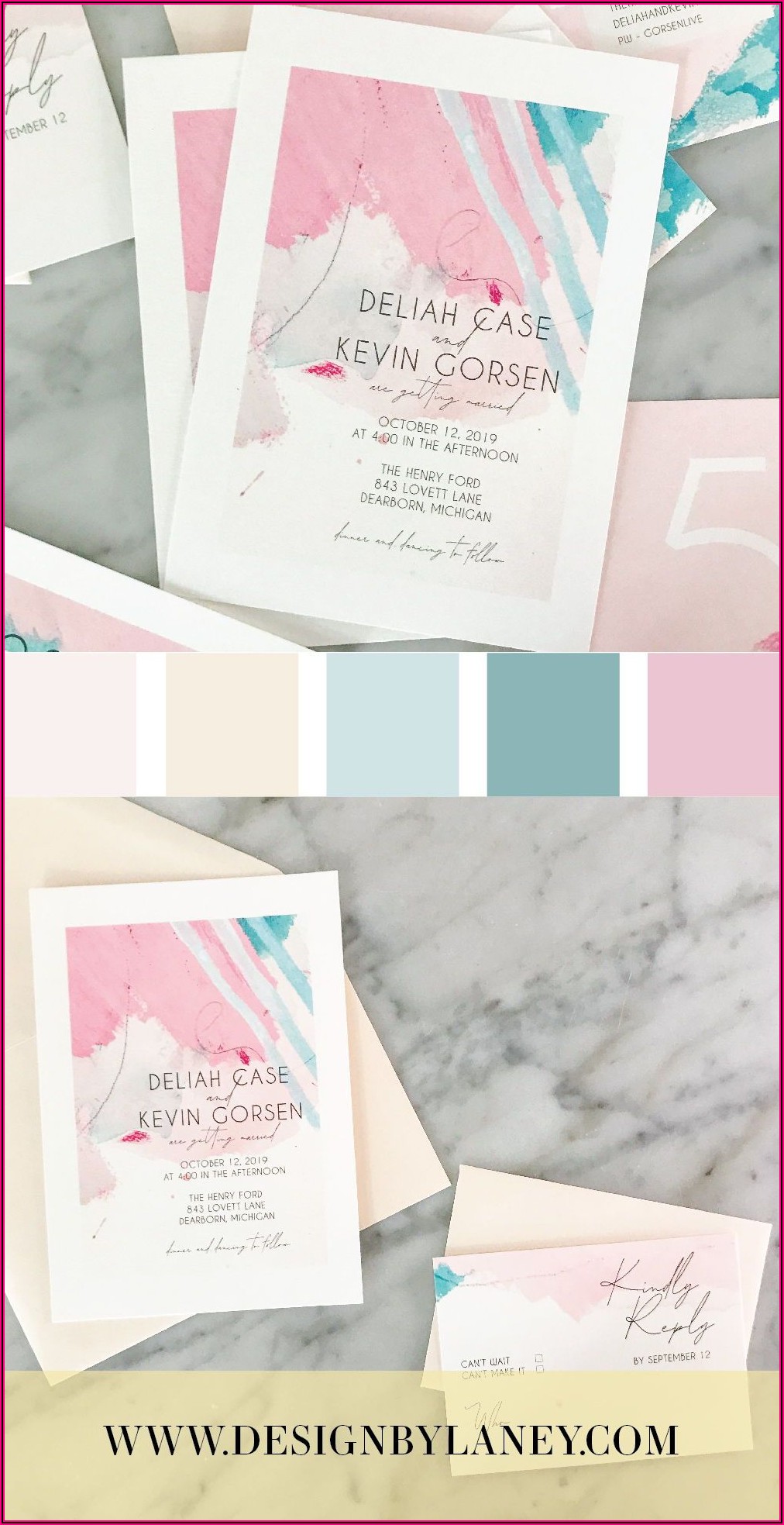 Pink And Teal Wedding Invitations
