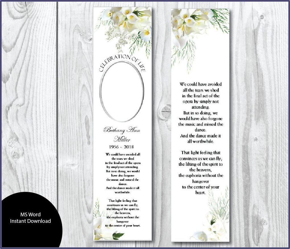 Printable Editable Funeral Bookmarks Template Free