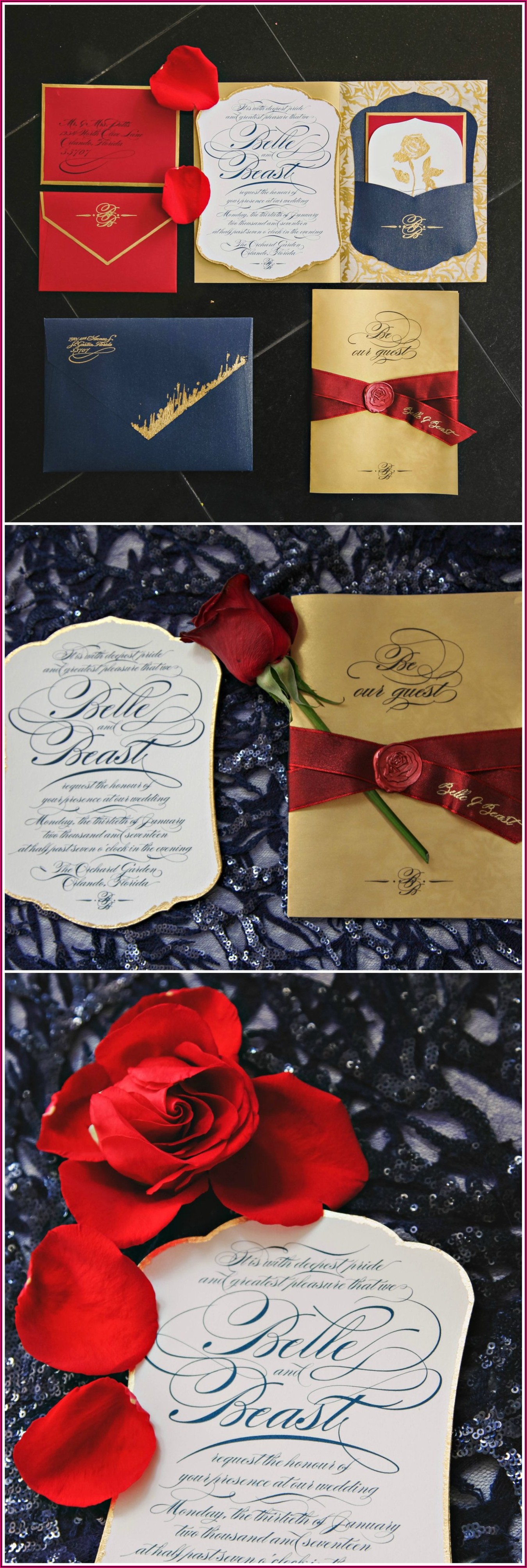 Red And Rose Gold Wedding Invitations