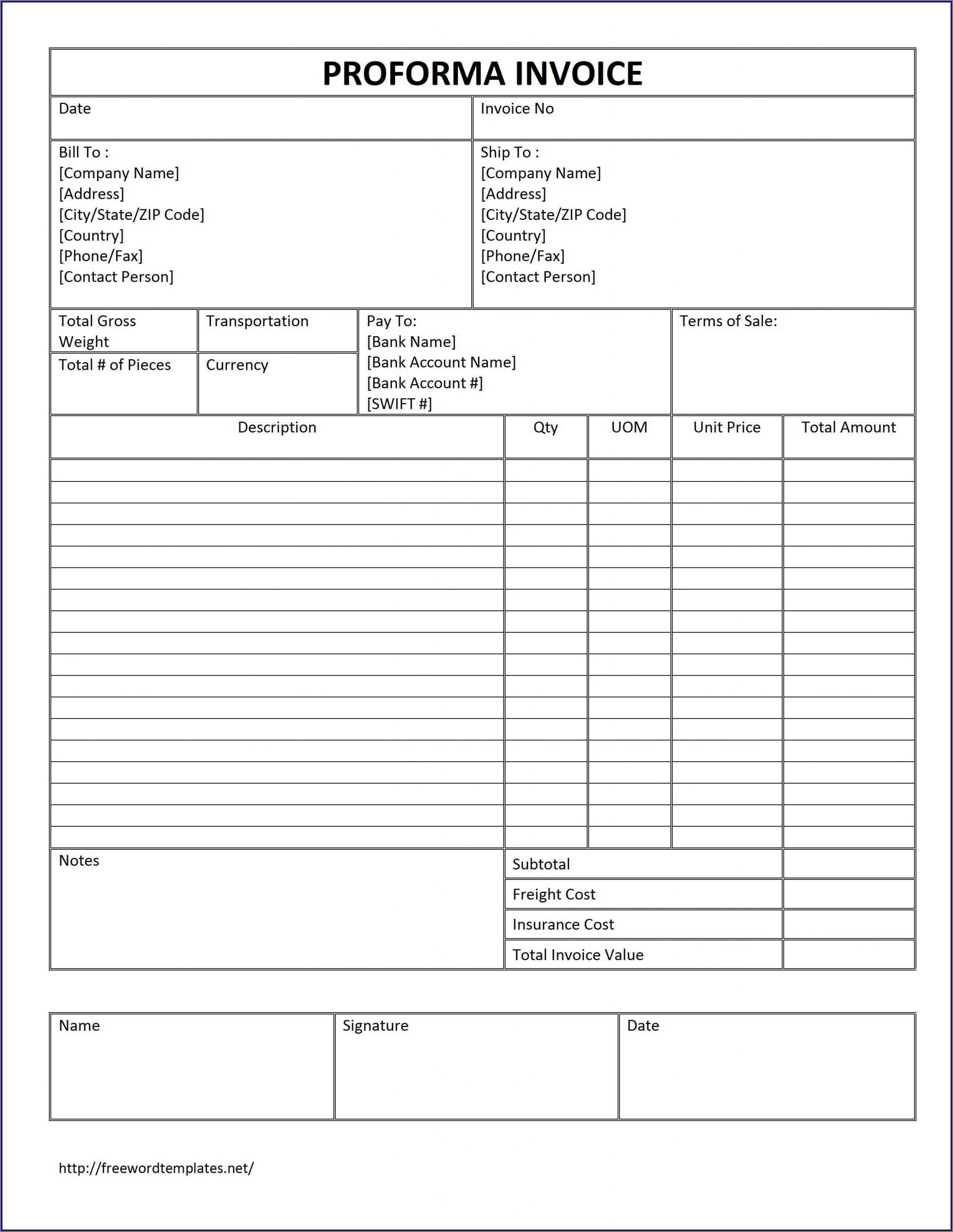 Simple Proforma Invoice Format In Excel