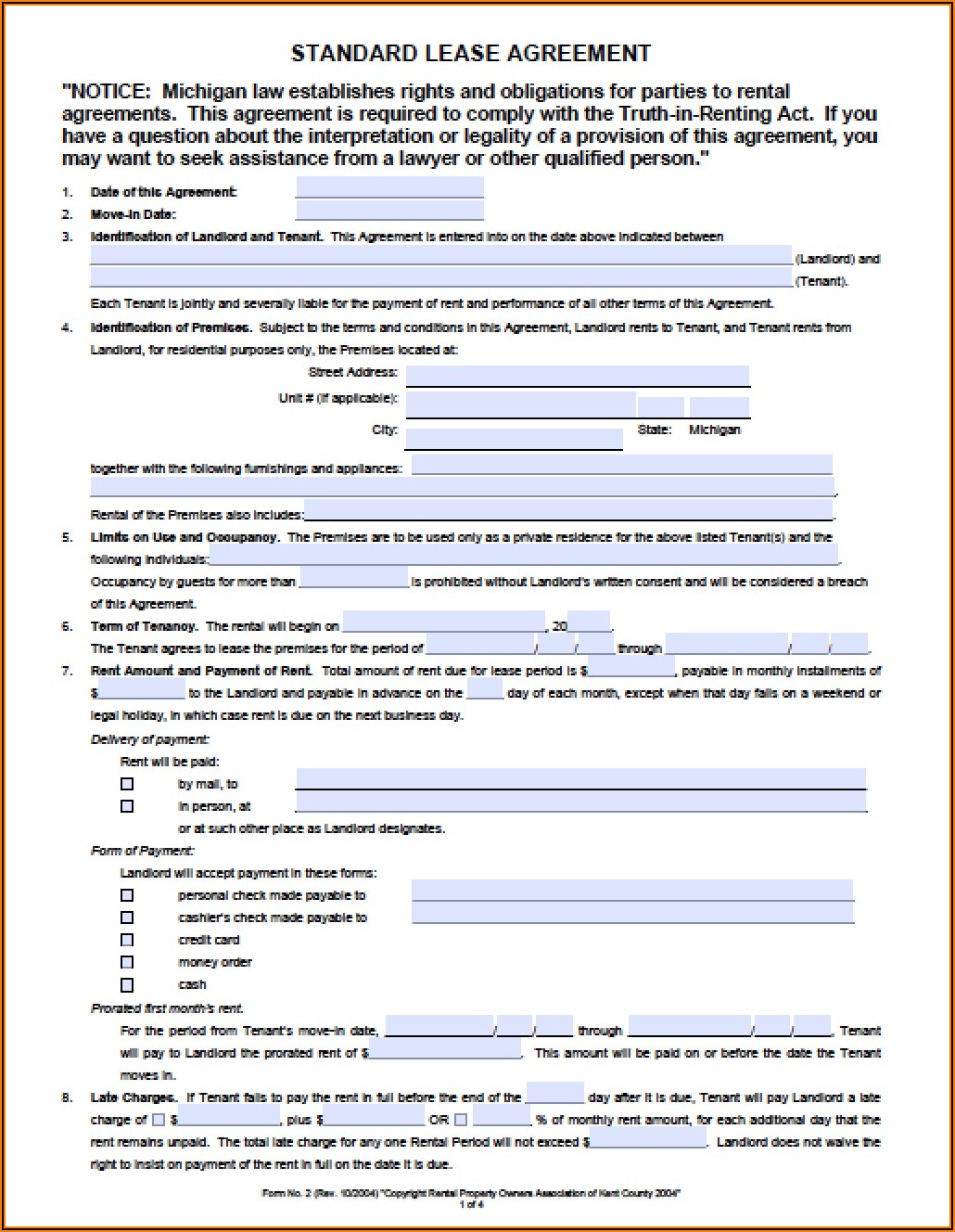 Standard Lease Agreement Template Word