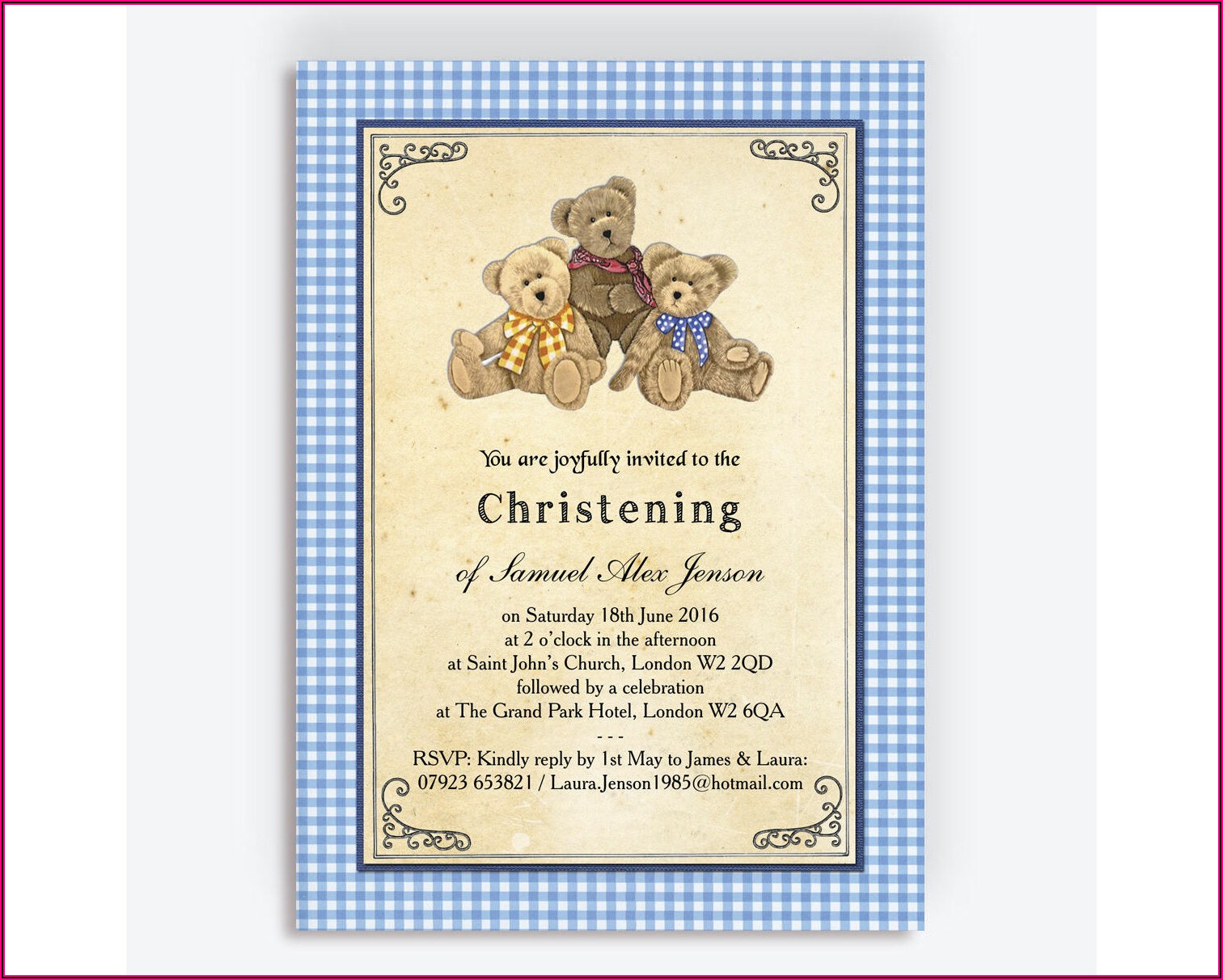 Teddy Bear Christening Invitations