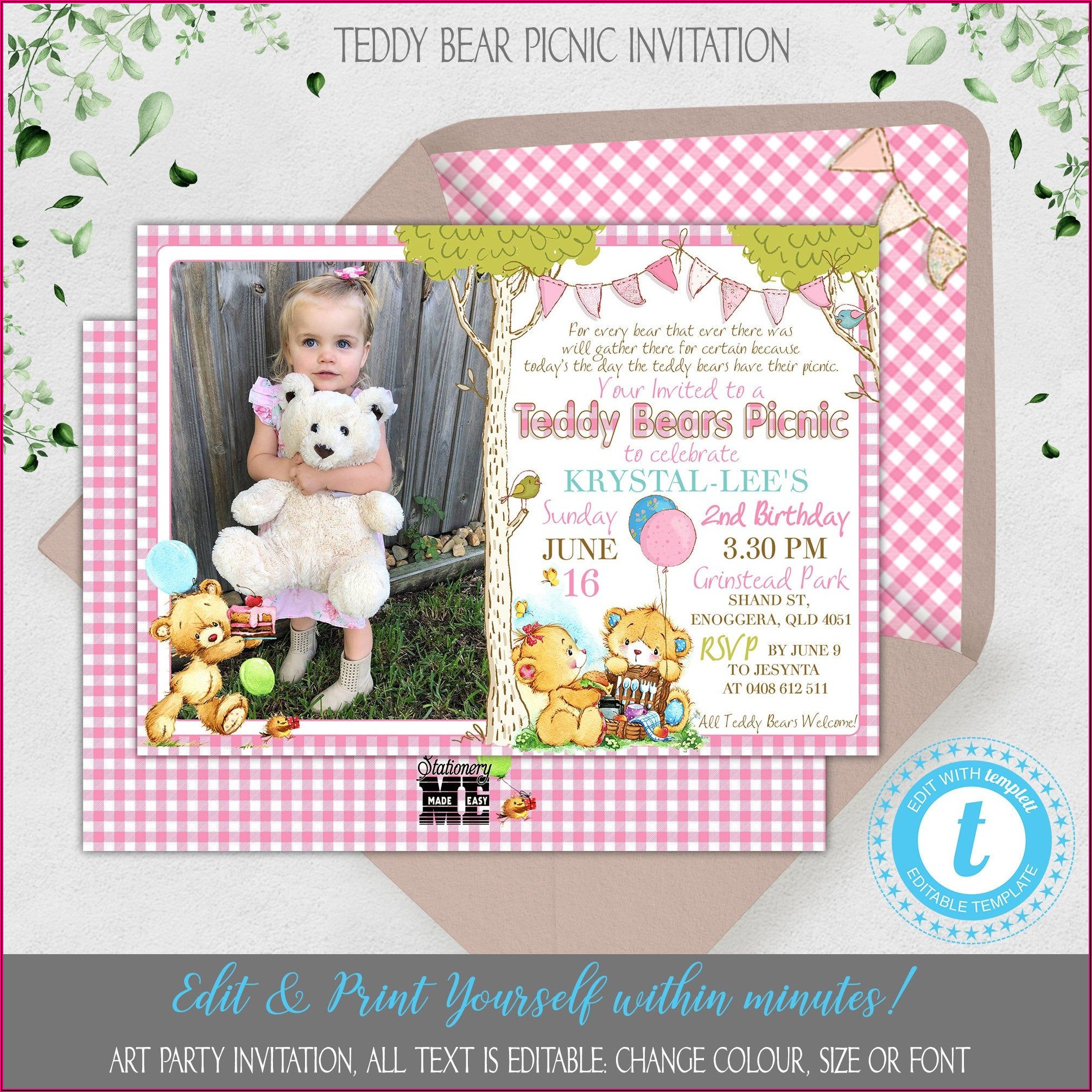 Teddy Bear Picnic Birthday Invitations