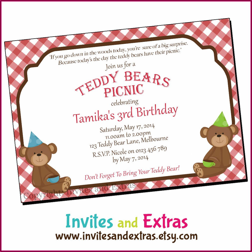 Teddy Bear Picnic Invites Printable