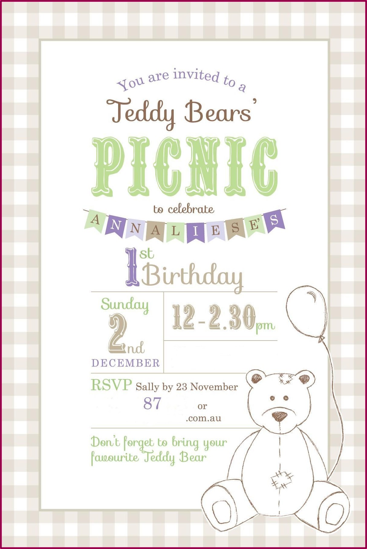 Teddy Bear Picnic Party Invite Template
